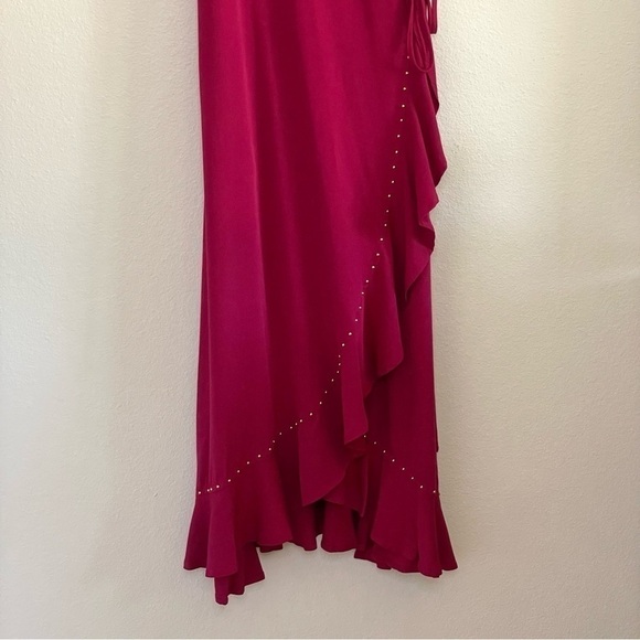 LOYD/FORD Flutter Sleeve Studded Ruffle Midi Wrap Dress Raspberry Red 0 / XS - Picture 7 of 14